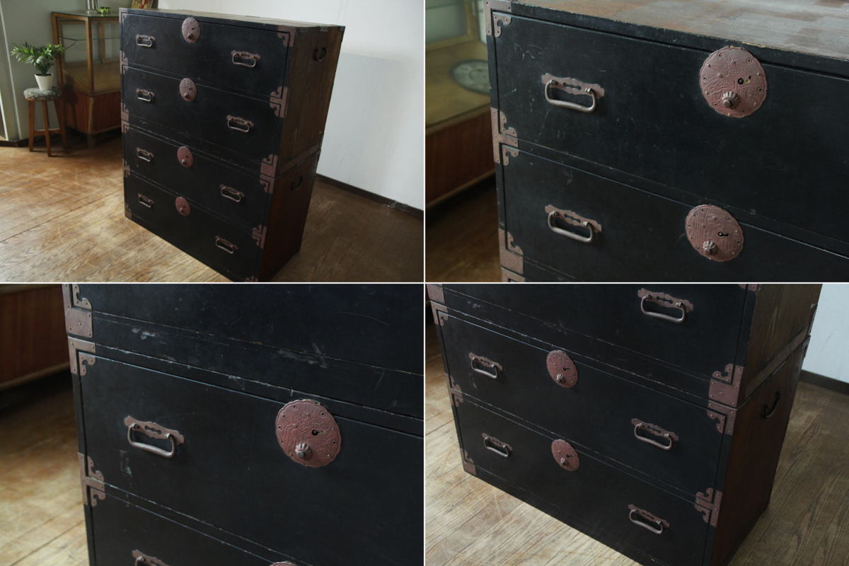 アンティーク！丸金具！重ね庄内箪笥・引出し四杯！中桐/時代箪笥/着物