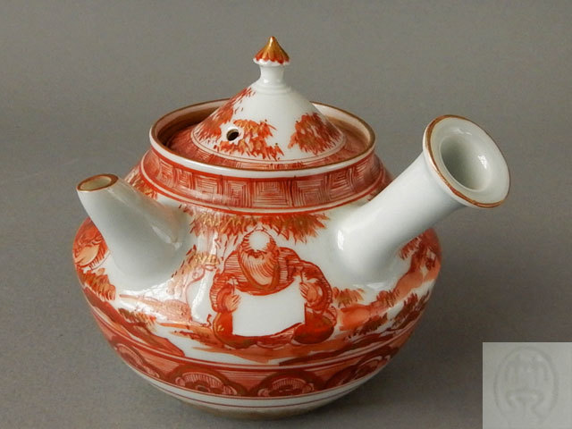 低価，豊富な 【茶】煎茶道具 三浦 竹泉 赤絵七賢人絵 急須 花