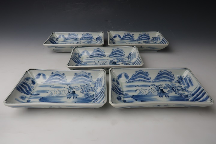 染付 古伊万里 山水図 伊万里 iichi 江戸後期 高さ5cm 骨董 変形皿