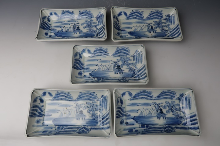 染付 古伊万里 山水図 伊万里 iichi 江戸後期 高さ5cm 骨董 変形皿