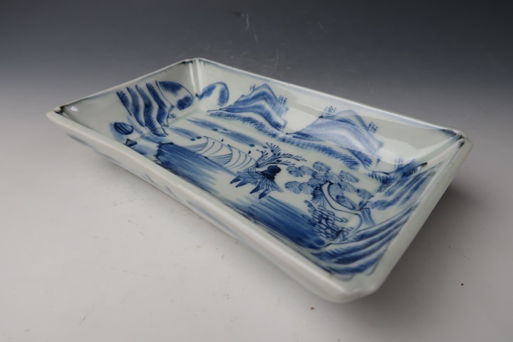染付 古伊万里 山水図 伊万里 iichi 江戸後期 高さ5cm 骨董 変形皿