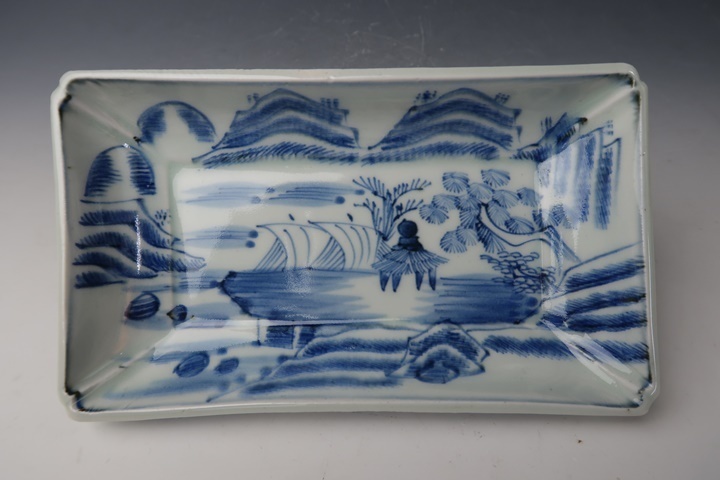 染付 古伊万里 山水図 伊万里 iichi 江戸後期 高さ5cm 骨董 変形皿