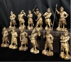 珍品 総柘植材 精密細工 古美術 時代木彫 仏教美術 薬師12神将像一式