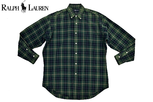 S5870★送料無料★美品★Ralph Lauren ラルフローレン★グリーンチェック柄 コットン 長袖 ボタンダウン シャツ Ｓ