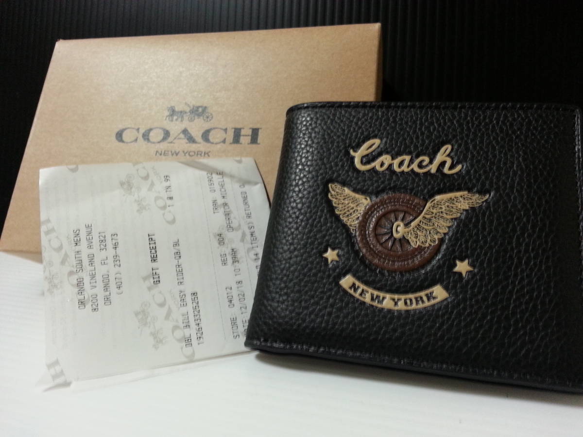 COACH　コーチ　新品　 12月2日 正規店様購入　超最新作　本革レザー　二つ折り財布　レシート　BOX付き　100％本物保証