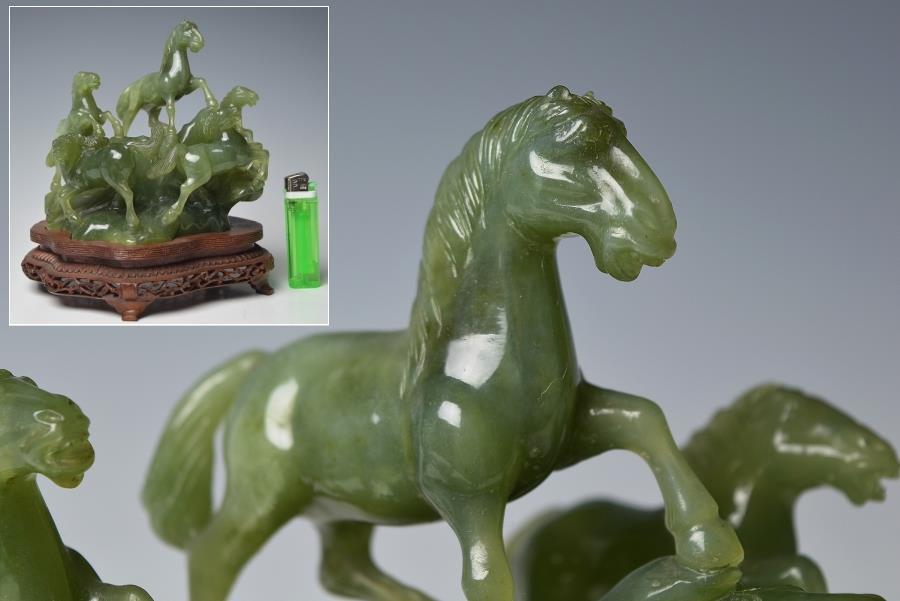 【趣楽】 中国古玩　秀玉五頭馬彫り置物　I801
