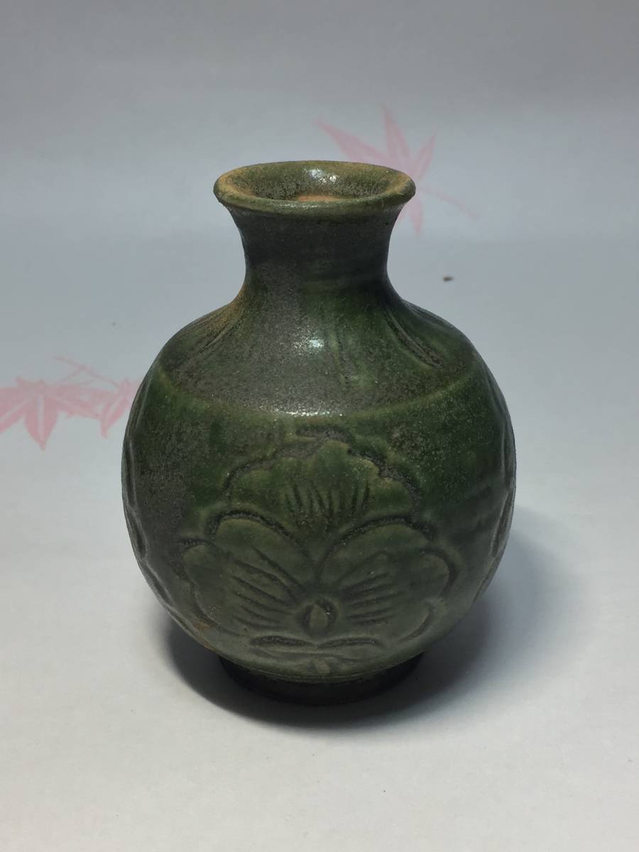 中国 明三彩緑釉彫花紋の小徳利（明~清） 中国 漢時代 漢緑釉壺 高さ