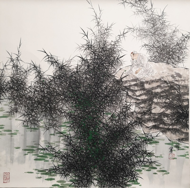 zzq962w中國美術　掛軸 掛け軸　名画 肉筆保証 紙本　 観竹　王明明（おうめいめい）　肉筆保證 