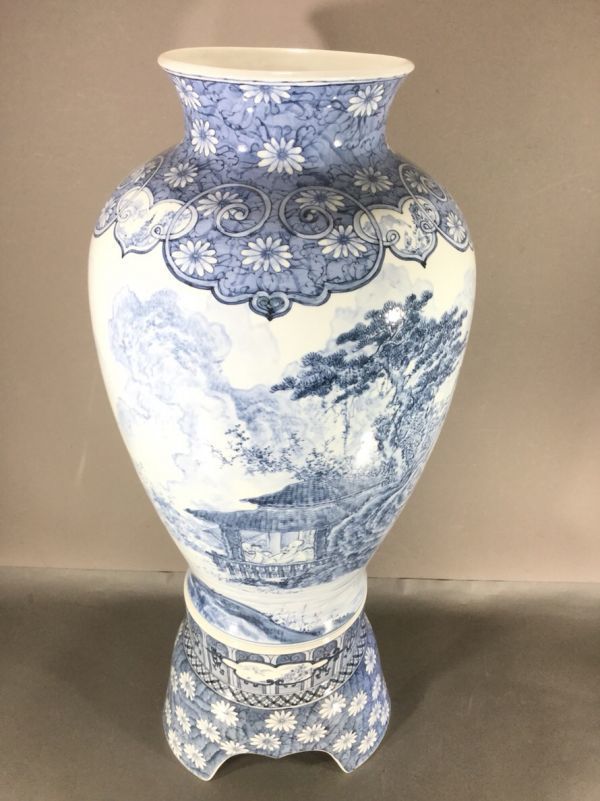 有田焼 古伊万里 染付山水楼閣絵 径39cm特大皿 飾皿 年代物