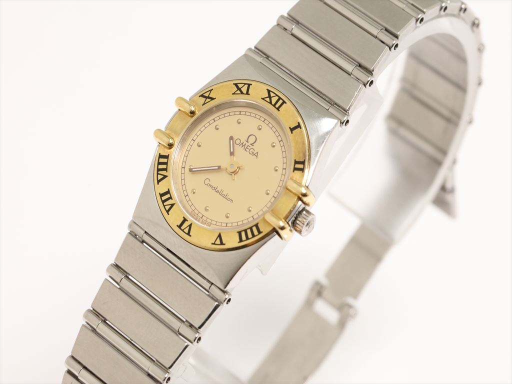 可動品【OMEGA/オメガ】コンステレーション　スイス製　ローマ数字　ゴールドダイヤル　ラウンドフェイス　QZ　レディース腕時計　ン891