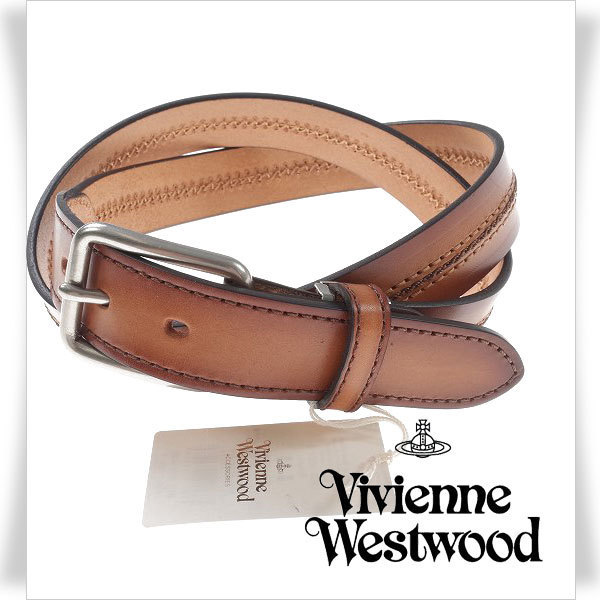 新品★Vivienne Westwood ヴィヴィアンウエストウッド 正規店本物 バックル オーブロゴ 牛革 本革レザーベルト フリーサイズ 茶◆9769◆