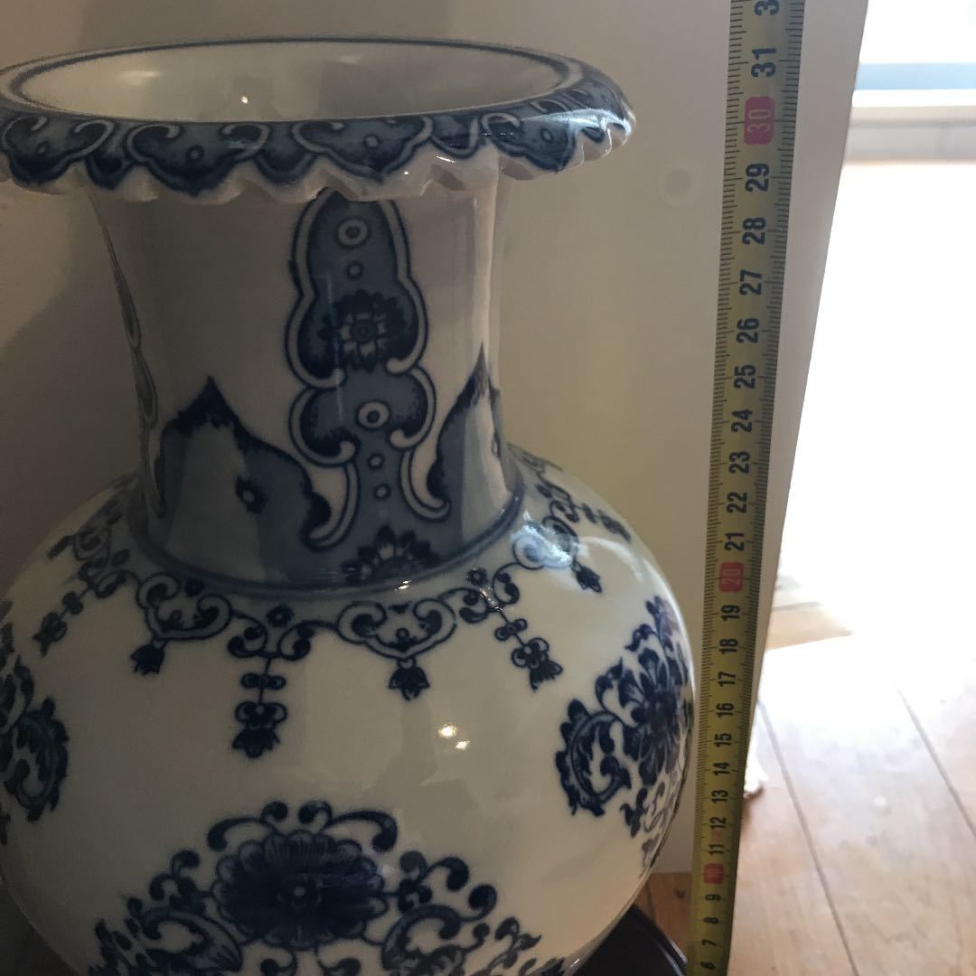 中国古玩 唐物 景徳鎮製 染付 花鳥絵付花瓶 高さ27㎝ 古美術品（粉彩旧家蔵出）D293 景徳鎮 中国美術 色絵