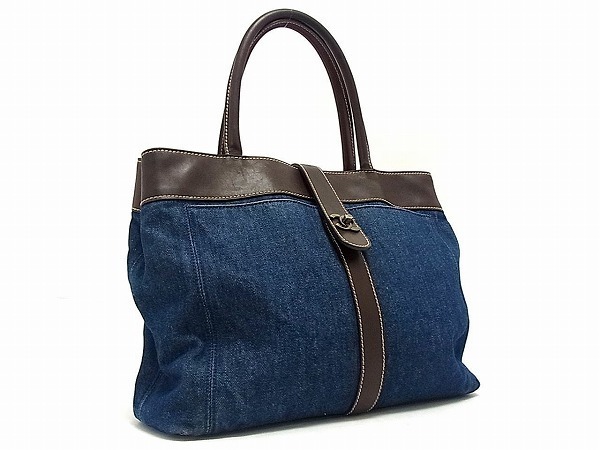 1円 ■美品■ CHANEL シャネル ココマーク デニム×レザー トートバッグ ショルダーバッグ インディゴブルー×ダークブラウン A2721YG