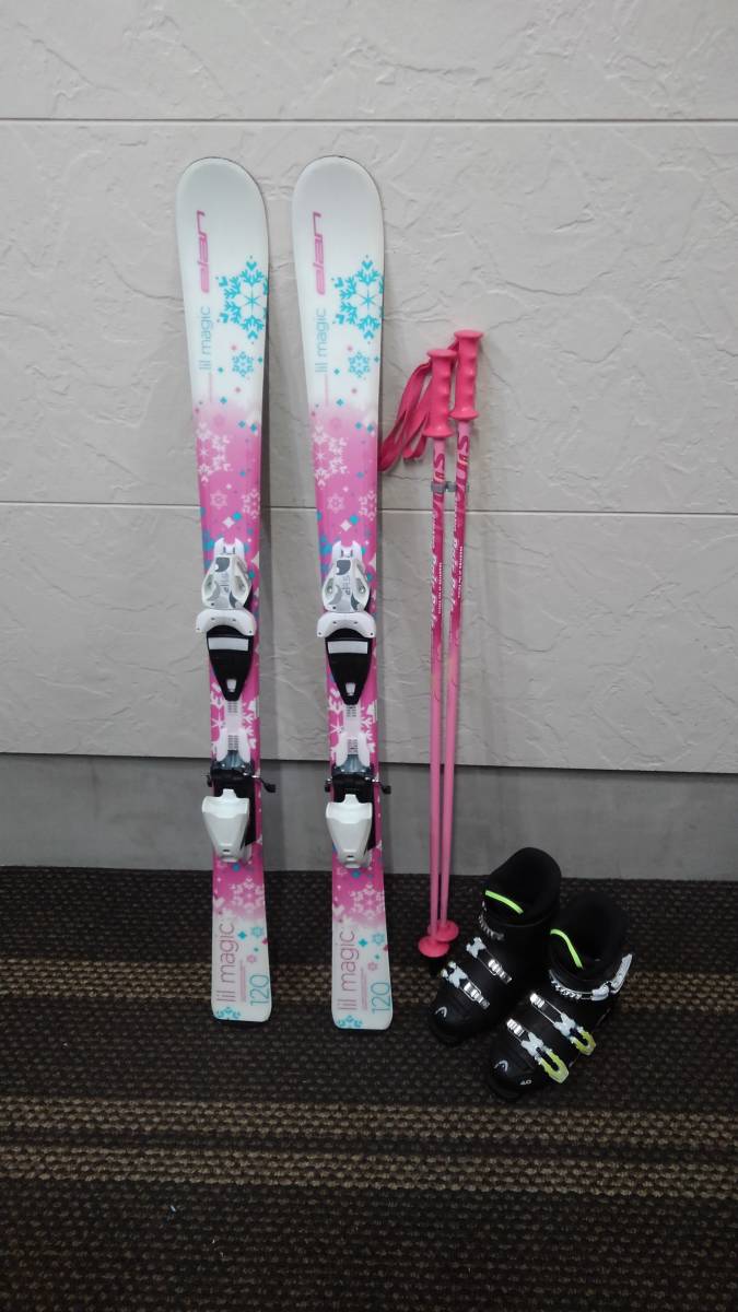 女の子向きスキー3点セット　板120ｃｍ　靴21.5ｃｍ　ストック80ｃｍ_1