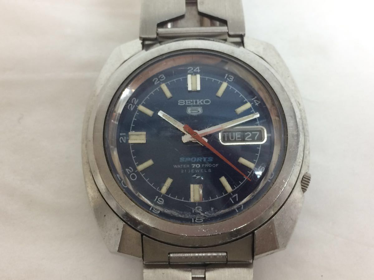 時計 SEIKO/セイコー 5 SPORTS 自動巻 7019-8020 メンズ 稼働品 シルバー ブルー reref-k 0215-6