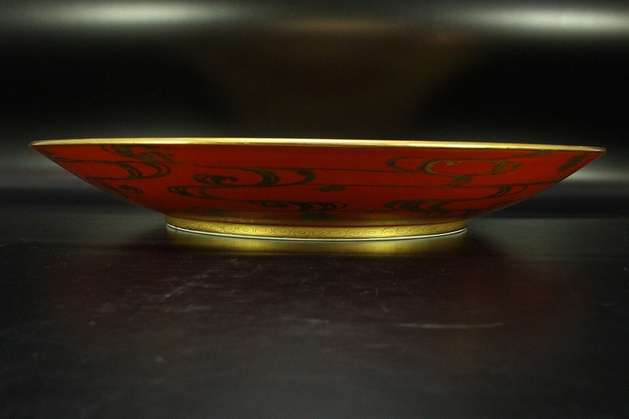 【金閣】赤絵金彩 大橋図 瑞香銘 大皿44.4cm 旧家蔵出(ZA94)