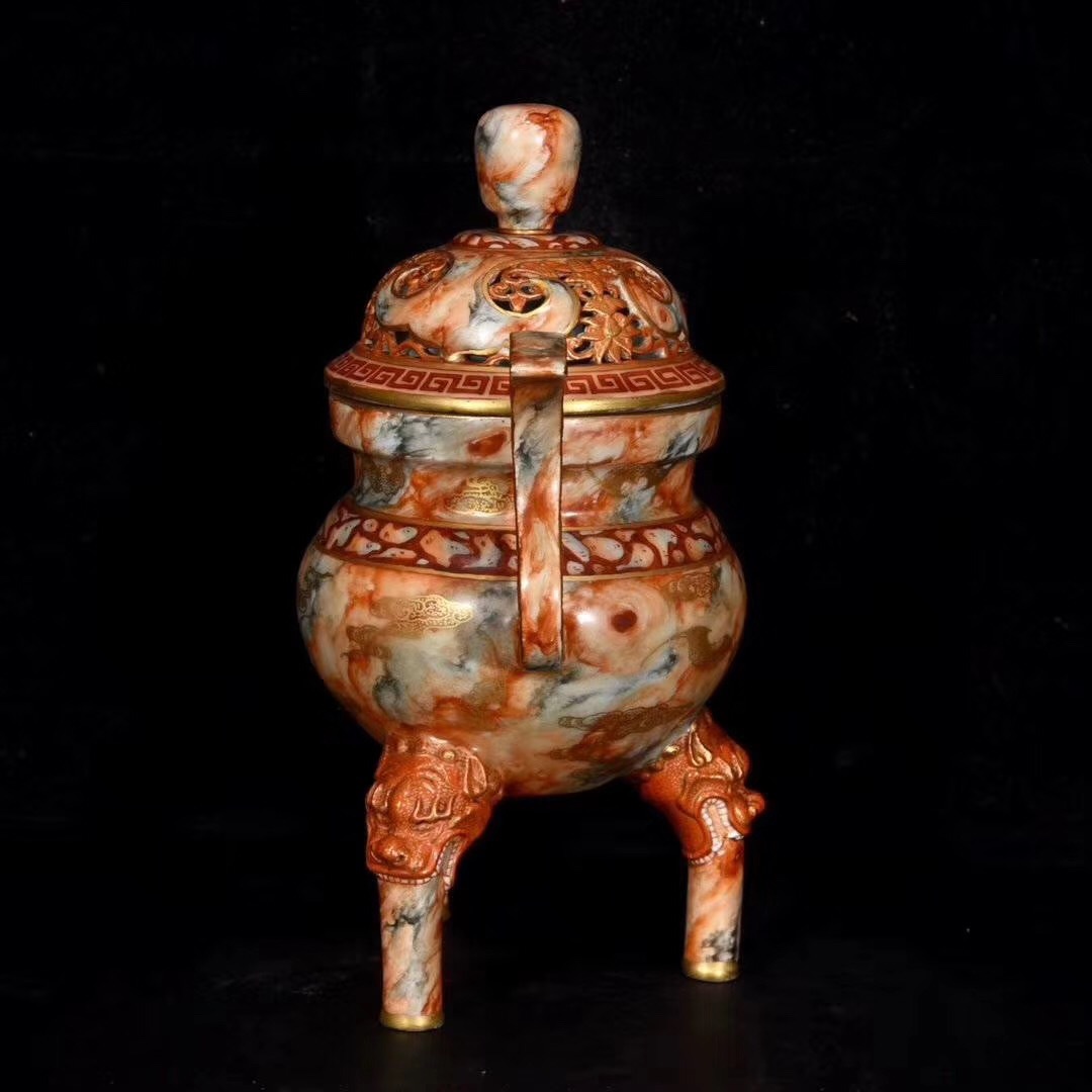 ◇厳◇伝来☆清時代・乾隆年銘・琺瑯彩木紋釉塗