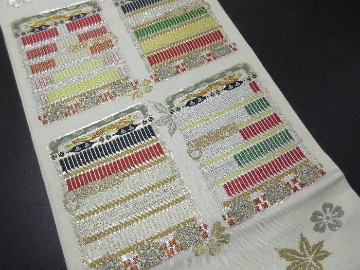 ドークブア■太鼓柄本袋帯　白地　威毛錦　鎧　極上の逸品　Ａ44