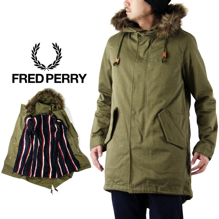 『FRED PERRY』 モッズコート　ライナー付き　ボア　2way カーキ　M FRED PERRYフレッドペリーモッズコートボアライナー付きカーキM-51