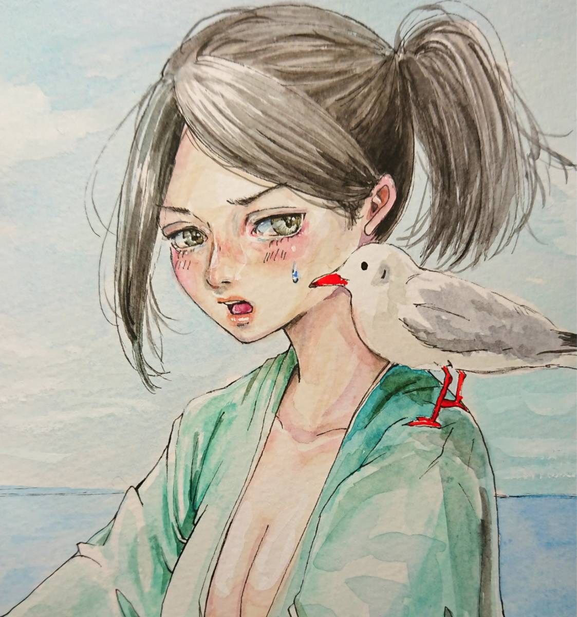 手描きオリジナルイラスト*玉手箱をあけた浦島太郎は女の子になりまし