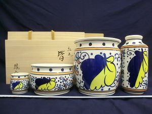 皆具桶側皆具藤城作茶道具一式陶器茶道水指建水蓋置木箱