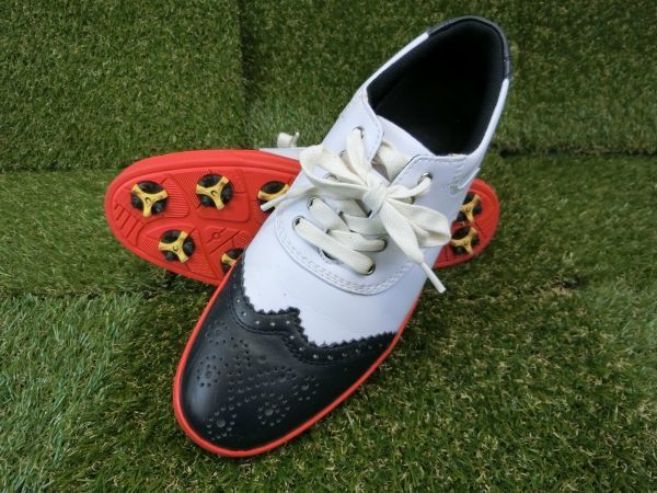 【美品】PEARLY GATES(パーリーゲイツ) ゴルフシューズ 白ｘ紺ｘ赤 レディース 24 ゴルフ用品 1902-0886