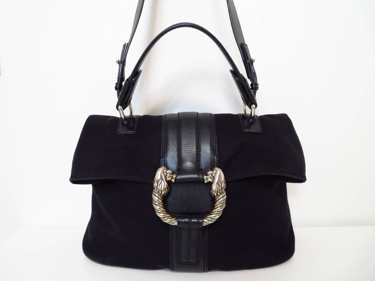 美品】ブルガリ 33283 レオーニ ヘリンボーン キャンバス 2WAY レザー 