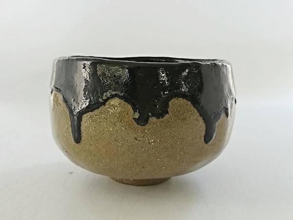 限定セール!!】R01090 小森松庵 肉焼 黒茶碗 波間 茶碗 碗 茶器 茶道具