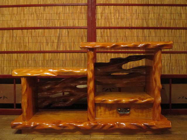 逸品 銘木 世界遺産 屋久杉 無垢材 浮造り 民芸 置床/飾り棚/抽斗/煎茶棚/