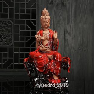仏教美術 大型陶磁仏像 持蓮自在観音菩薩像 仏教工芸品 禅意仏像置物