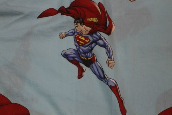 【USED SUPERMAN キャラクタープリントシーツ青】スーパーマン総柄リメイク生地アニメキャラクター映画MOVIE 1395_4