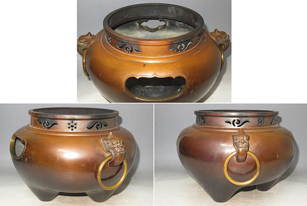 茶道具 平丸釜添 風炉釜 唐銅 釜師 畠春斎 鬼面風炉 風炉師 共箱 一ノ瀬宗辰 唐銅鬼面風炉 工芸品 唐銅切合 切り合わせ 風炉（ふろ） 茶釜添え