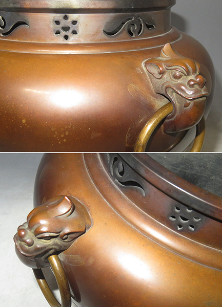茶道具 平丸釜添 風炉釜 唐銅 釜師 畠春斎 鬼面風炉 風炉師 共箱 一ノ瀬宗辰 唐銅鬼面風炉 工芸品 唐銅切合 切り合わせ 風炉（ふろ） 茶釜添え