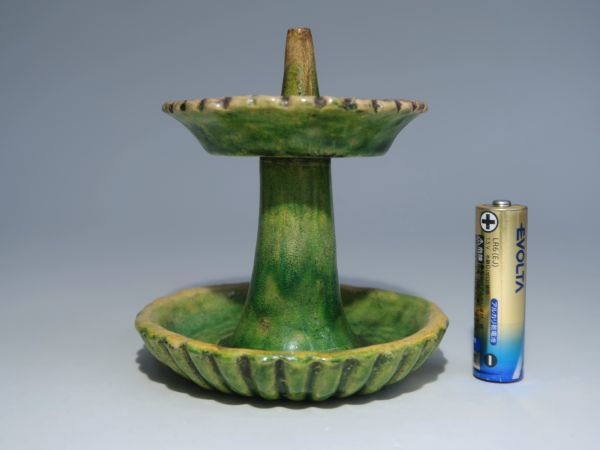 ■中国 明・清朝期 交趾焼 燈火器 華南三彩■古い/無銘/明朝/清朝/行灯/夜噺/茶道具/たんころ/短檠/灯火器/消費税0円