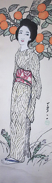 □竹久夢二 【秋（りんどう）】 木版画 松永版 直筆サイン