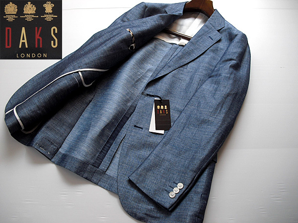 【新品】春夏 日本製 ダックス DAKS LONDON 高級リネンジャケット ブレザー ブルー系 L