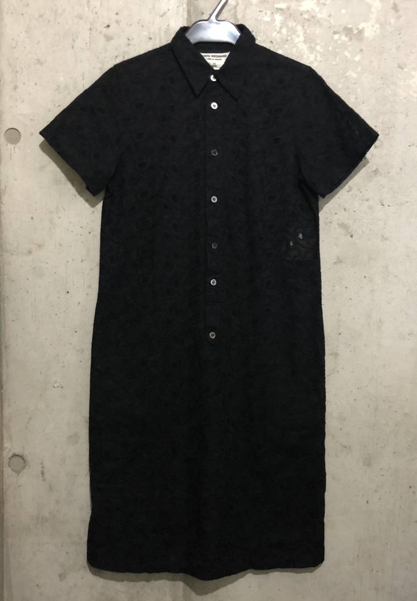 美品 JUNYA WATANABE ジュンヤワタナベ COMME des GARCONS コムデギャルソン denim デニム 半袖ワンピース ペイズリー刺繍 黒 XSサイズ