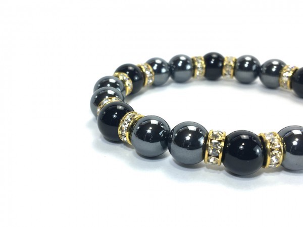 ヘマタイト\\u0026オニキス ヘマタイト×オニキス パワーストーン ブレスレット 天然石ブレス (ロンデル： ゴールド) 10mm メンズ・レディース オニキス パワーストーン ブレスレット