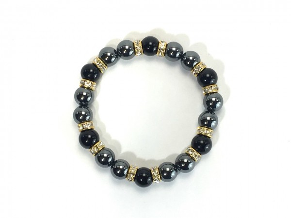 ヘマタイト\\u0026オニキス ヘマタイト×オニキス パワーストーン ブレスレット 天然石ブレス (ロンデル： ゴールド) 10mm メンズ・レディース オニキス パワーストーン ブレスレット
