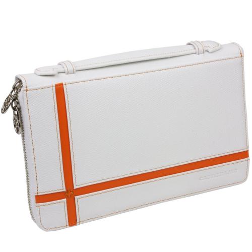 YY197 カステルバジャック 新品 白ブローチシリーズ牛革レザースマホ＆カード16枚収納長財布兼用薄型手提げセカンドバッグ 定価15120