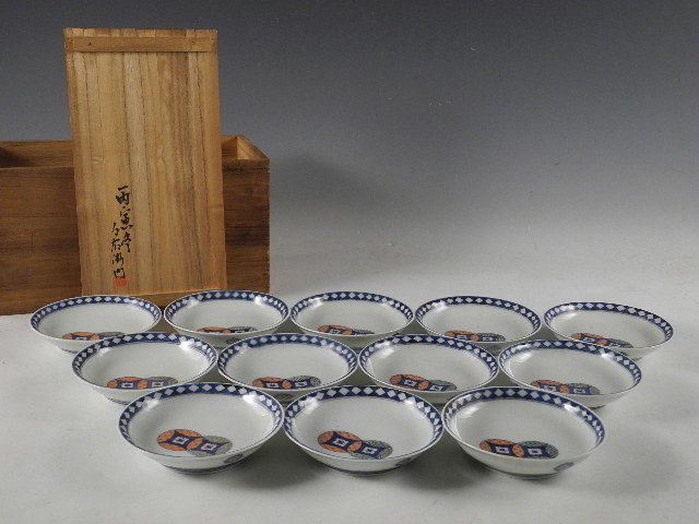 ◇栄◇今泉 今右衛門 造 色絵 七宝文 皿 12客 12cm 共