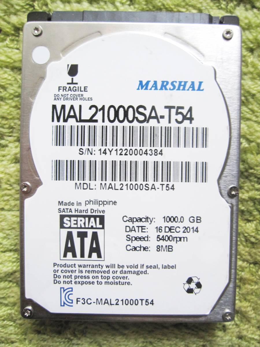 MARSHAL　マーシャル　MAL21000SA-T54　容量1TB　2.5インチ　HDD　／　使用時間914時間　送料185　中古_1
