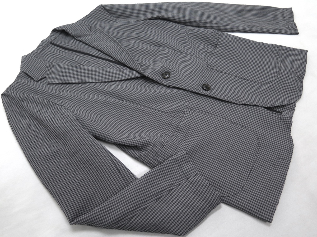 5234●THE SHOP TK タケオキクチ●新品 【吸水速乾】ギンガムサッカーセットアップスーツ　グレー/S