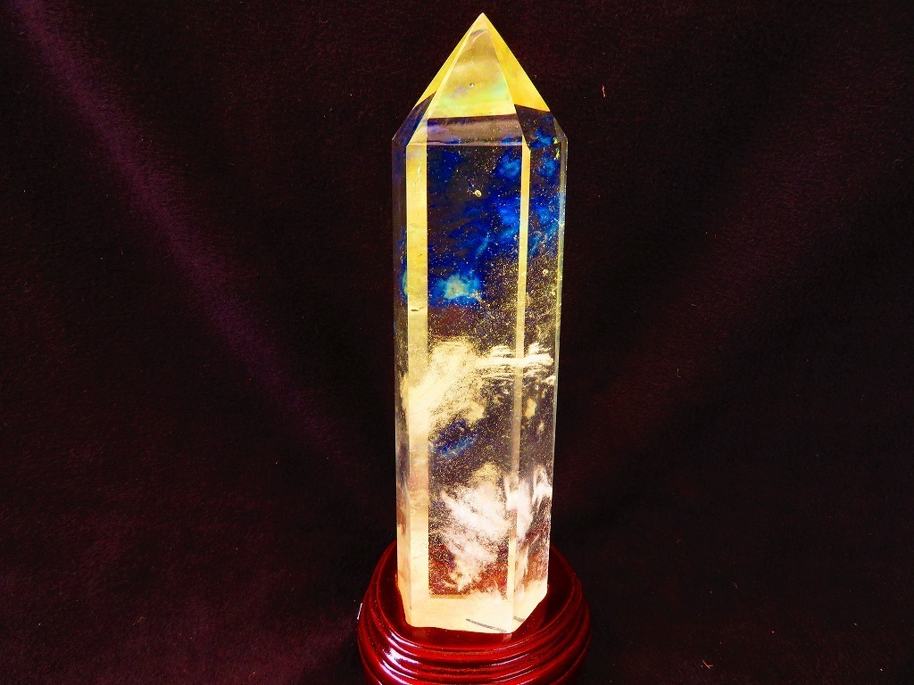 ★超綺麗Ｋ9シトリン水晶六角柱★超巨大1.627ｋｇ高300ｍｍ台座付き