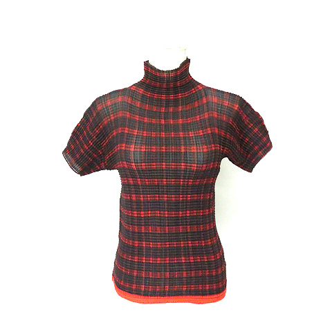 イッセイミヤケ ISSEY MIYAKE PLEATS(T.) チェック ハイネック