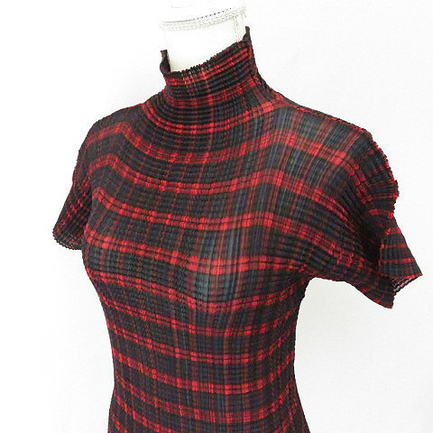 イッセイミヤケ ISSEY MIYAKE PLEATS(T.) チェック ハイネック