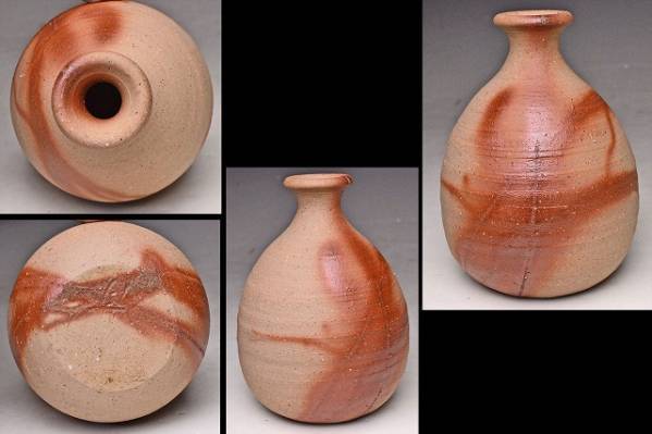 浦上善次☆備前緋襷徳利☆共箱共布栞☆師：西村