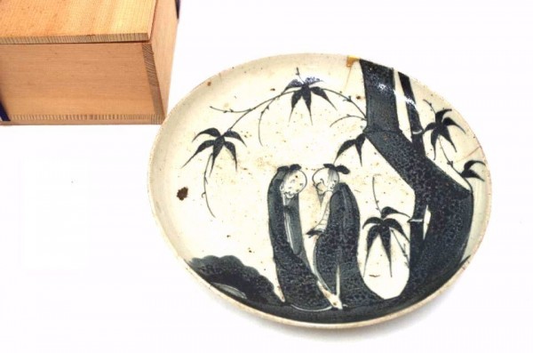 中国明時代　古染付人物画　中皿　直径20cm 東K8-0330☆2F トコサカ 中国明時代 古染付人物画 中皿 直径20cm 東K8-0330☆2F トコサカ
