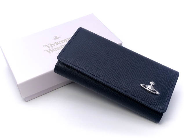 9s7f即決◆ヴィヴィアン ウエストウッド 牛革レザー キーケース 箱付◆本物/Vivienne Westwood/オーブマーク/231紺ネイビー