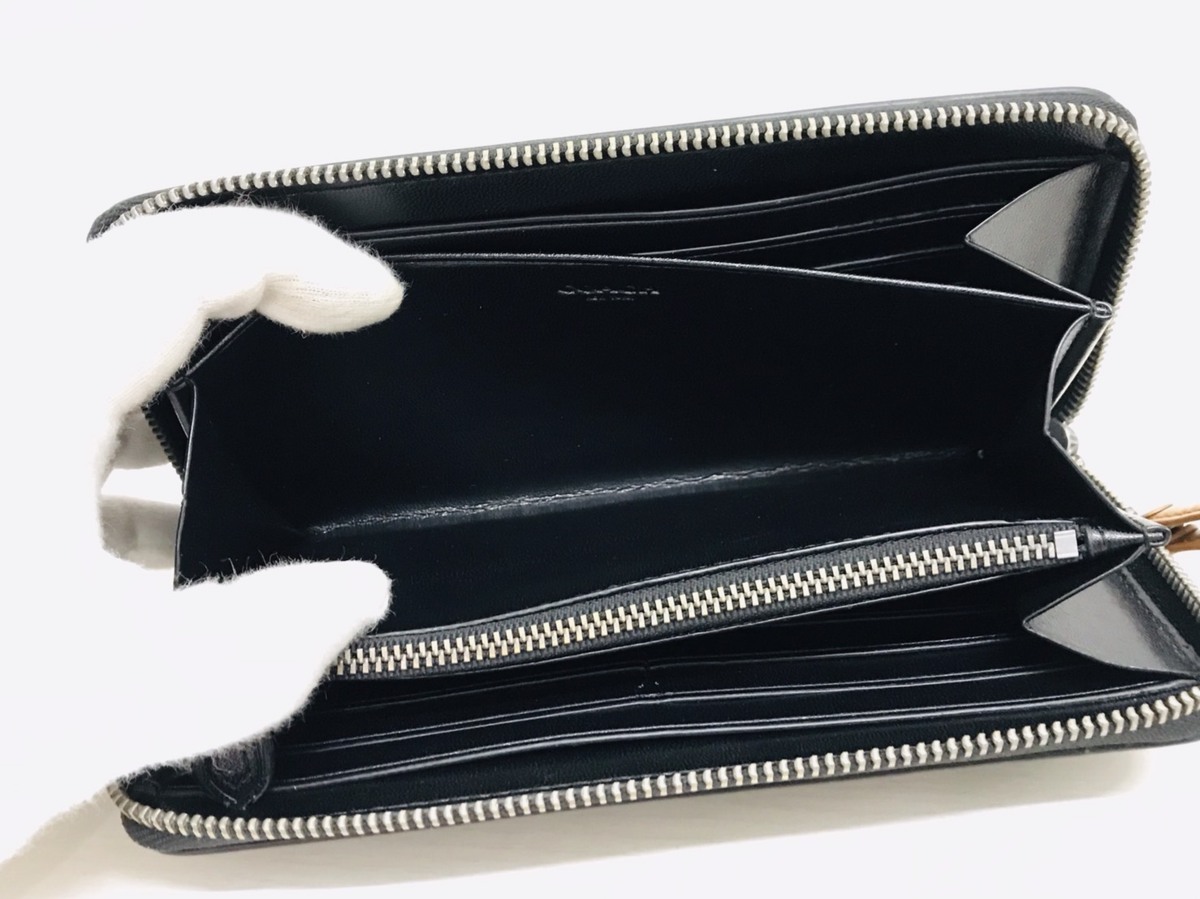 【中古良品!!最落ナシ!!】COACH/コーチ ラウンドファスナー 長財布 レザー F74977 ブラック メンズ レディース ユニセックス
